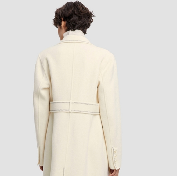 🆕 Lattelier Modern Double-Breasted Wool Cashmere Coat in Ivory - Picture 7 of 11